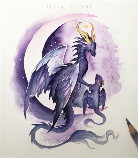 Moonlight Journey Desenhando Esboços Dragões Ilustrações