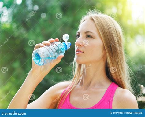 Woman Drinking Water After Fitness Exercise Stock Image Image Of