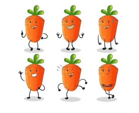 Premium Vector Carrot Happy Set Character Cartoon Mascot Vector