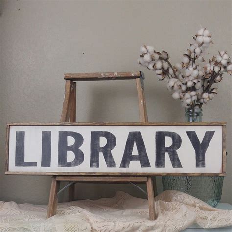 Library Sign Library Decor Wood Library Sign Horizontal Etsy