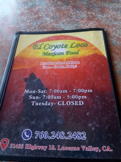 El Coyote Loco Menu Lucerne Valley Ca 92356