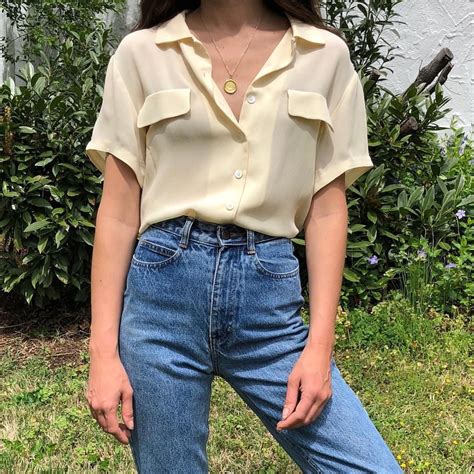 Maybe you would like to learn more about one of these? Vintage sweet cream silk button up, short sleeve ...