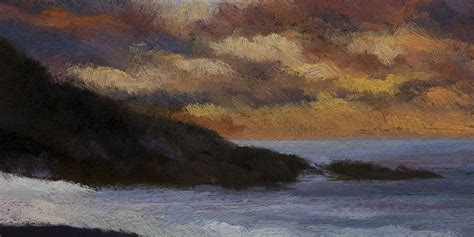 Twilight By The Sea 5x10 Tonalist Landscape Oil Painting — M Francis