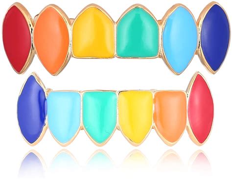 HZKAICUN Rainbow Grills 14K Gold Plated Hiphop Colorful Rainbow Vampire