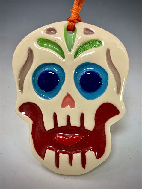 Set Of 3 Hand Made Pottery Ceramic Sugar Skull Halloween Etsy Uk