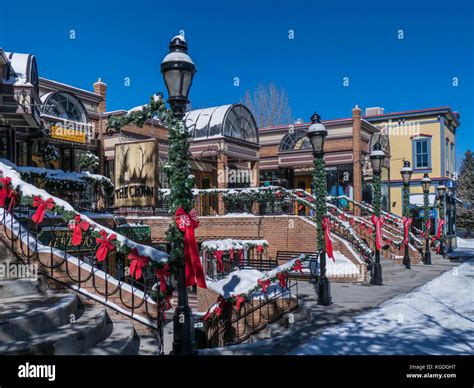 Shops On Main Street Winter Breckenridge Colorado Stock Photo