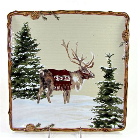 St Nicholas Square Snow Valley 145 Serving Platter Reindeer Pine