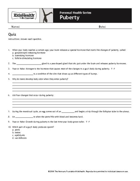 Puberty Lesson Plans And Worksheets Lesson Planet