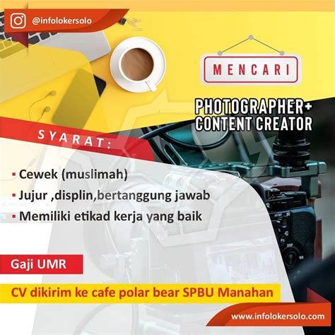 Jun 13, 2021 · lowongan kerja cafe ponorogo. Lowongan Kerja Fotografer Content Creator Cafe Polar Bear ...