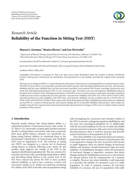 Pdf Reliability Of The Function In Sitting Test Fist