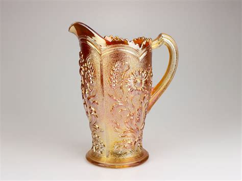 Antique Imperial Fieldflower Carnival Glass Water Pitcher Marigold Etsy