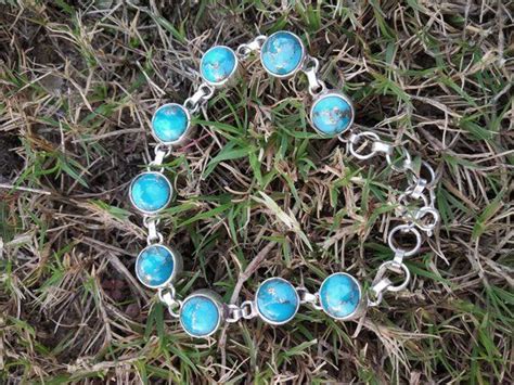 Natural Blue Copper Turquoise Gemstone Bracelet In Sterling Silver Pure