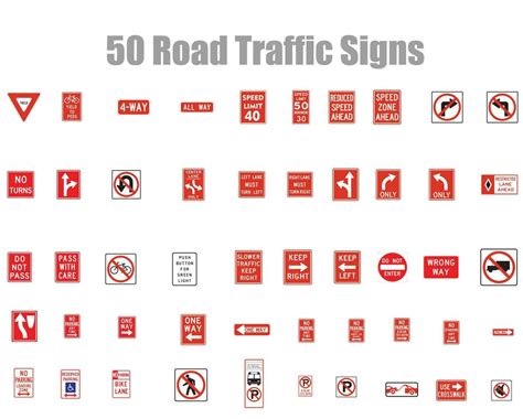 Set Of 50 Road Traffic Signs 23738622 Vector Art At Vecteezy