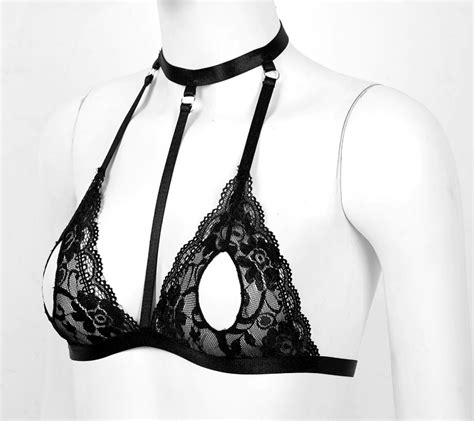 soutien gorge harnais noir ouvert trou sur les tétons coquin sexy original ebay