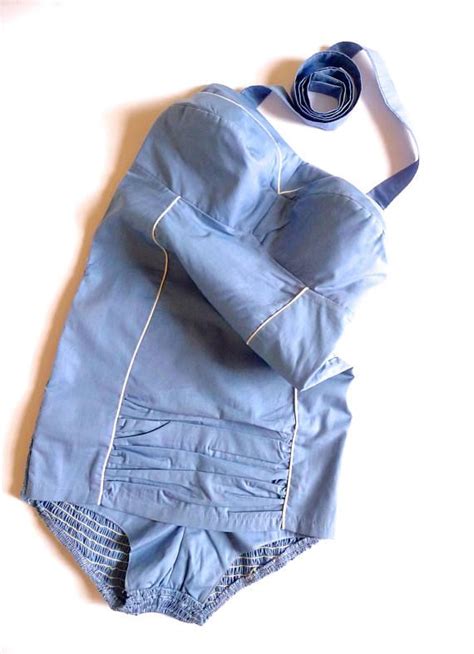 Vintage New Blue Cotton Swimsuit Retro 1950s Fashion Etsy Fashion