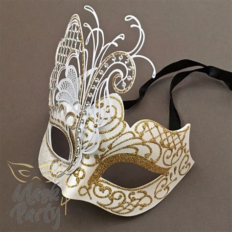 Masquerade Venetian Butterfly White Gold Gold Masquerade Mask