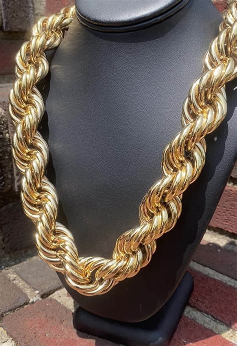 14k Gold Plated 16 30mm Hip Hop Retro Dookie Hollow Chunky Rope Chain