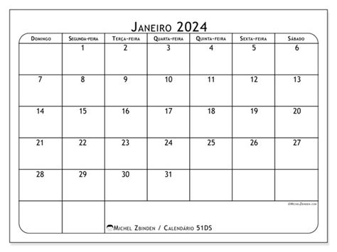 Calendário De Janeiro De 2024 Para Imprimir “brasil Ds” Michel