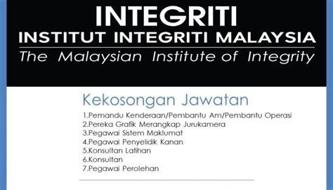 Kerja Kosong Di Institut Integriti Malaysia Iim Tcermy