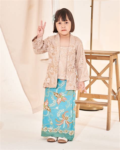 Baju Kebaya Batik Lace Estela Kids Beige Cream Muslimahclothingcom