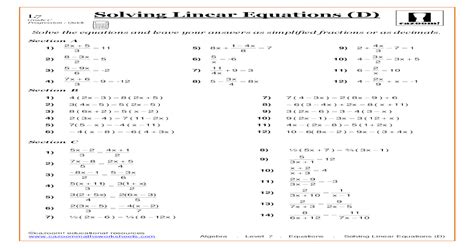 L7 Solving Linear Equations D Cazoom Maths Resour Algebra Level 7