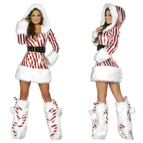 New Fashion Sexy Women Christmas Dress Set Belt And Leg Warmers Red Strip Costumes For Lady