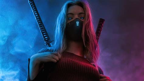 3840x2160px 4k Free Download Girl Glowing Eyes Two Swords Neon