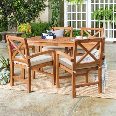 Acacia Wood Simple Patio 5 Piece Dining Set With X Shaped Back Brown