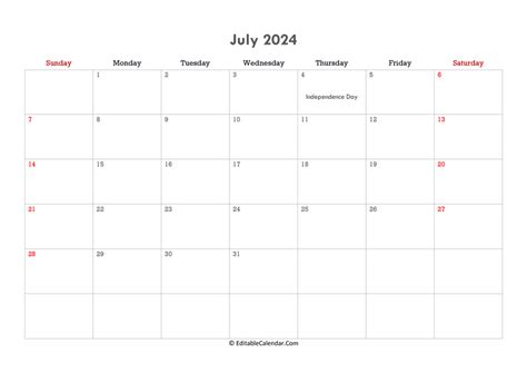 July 2024 Calendar Pdf Word Excel