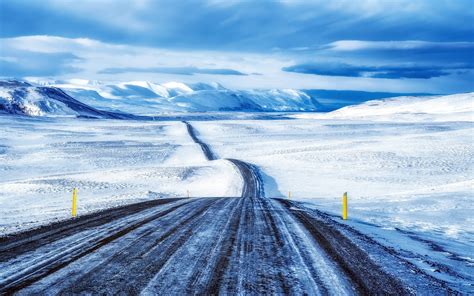 Wallpaper Nature Landscape Snow Road Alone Clouds Mountains