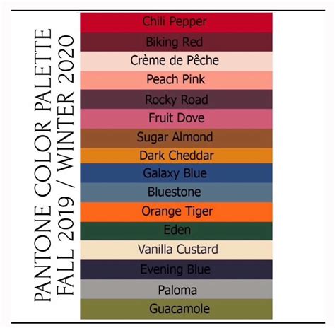 Fall 2019 Colors Pantone Fall Pantone Palette Pantone Colour Palettes