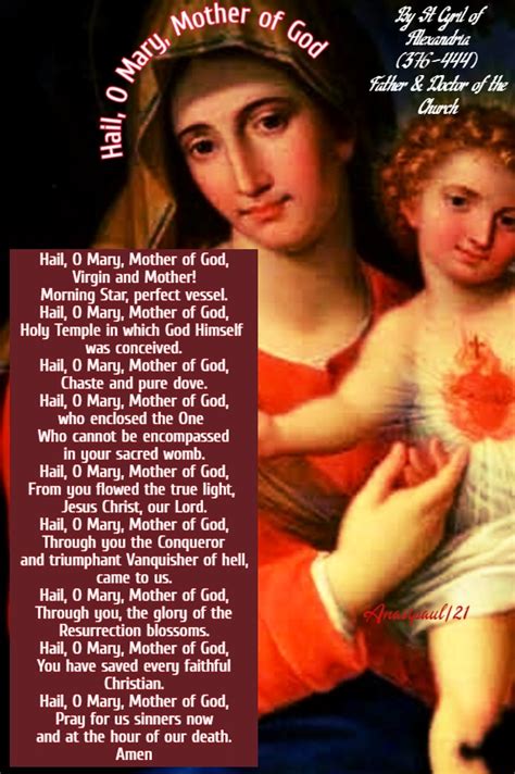 Our Morning Offering 17 May Hail O Mary Mother Of God By St Cyril