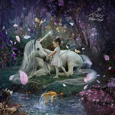 Unicorn Digital Background Enchanted Forest With Golden Birds And