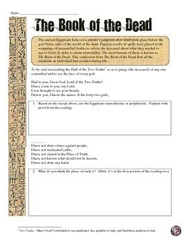 This excellent analysis of the book of the dead from ancient egypt integrates common core reading strategies with a fantastic primary source document! Ancient Egypt's Book of the Dead Primary Source Analysis ...