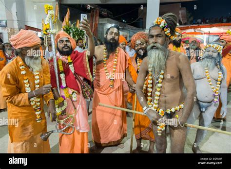 Naga Sadhu With Penis Around Stick Shivratri Bhavnath Mela Stock