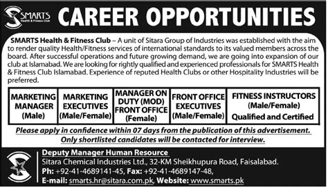 Smart Health And Fitness Club Islamabad Jobs November 2012