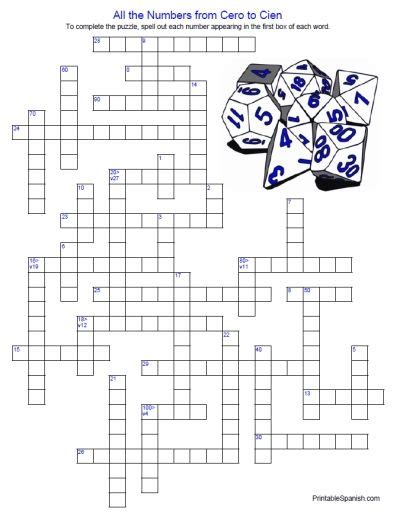 Printable Spanish Freebie Of The Day Cero To Cien Crossword Puzzle