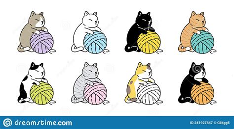 Cat Vector Kitten Calico Icon Logo Yarn Ball Toy Breed Symbol Character