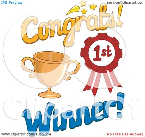 Clipart Of A Congrats First Place Winner Design With A Trophy And Award