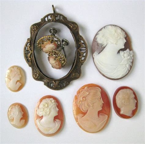 8 Vintage Carved Cameos Loose Carved Shell Glass Plus Pendent Etsy Carved Shell Glass Plus
