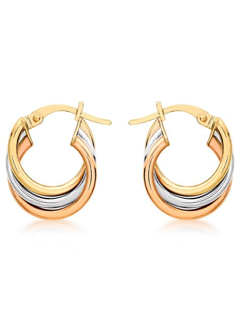 Ibb 9ct Gold Three Colour Hoop Earrings Multi At John Lewis And Partners