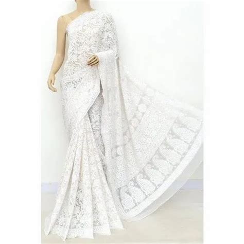 Georgette Party Wear Lucknowi Chikankari Saree With Blouse Piece Meter At Rs In Lucknow
