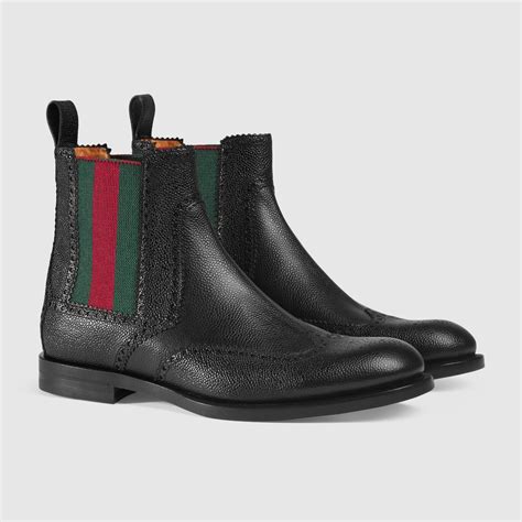 Leather Boot With Web Gucci Mens Boots 429205dhr501060