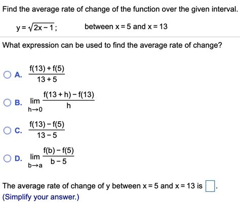 Solved Find The Average Rate Of Change Of The Function Over