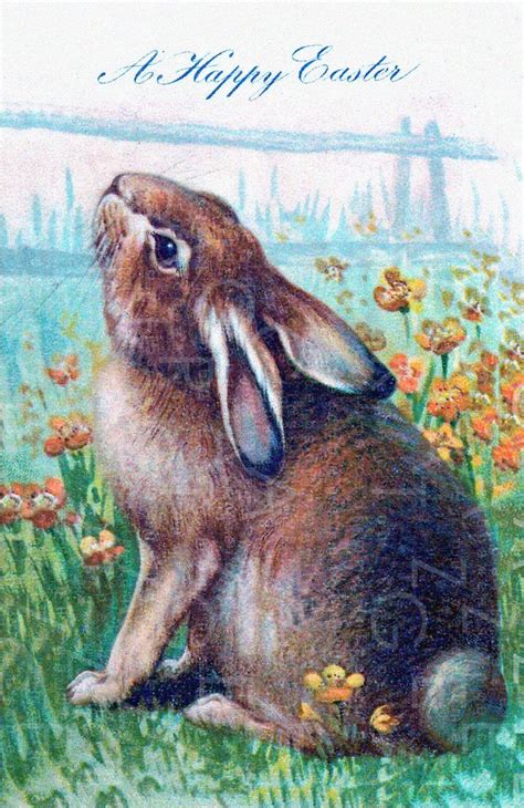 A Happy Bunny Rabbit Vintage Card Printable Art Easter Decor Etsy