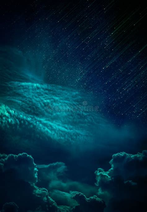 Landscape Of Night Sky With Many Stars And Comets Serenity Back Stock