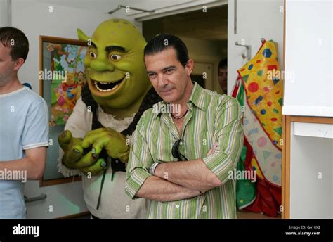 Shrek The Third Star Antonio Banderas Stands With Shrek During A