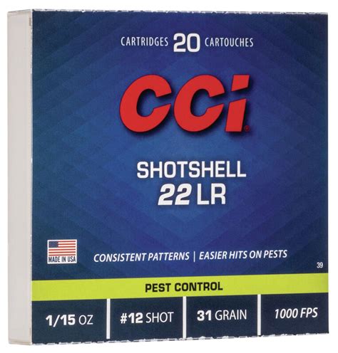 Cci 0039 Pest Control Shotshell 22 Lr 31 Gr 12 Shot 20 Bx 100 Cs