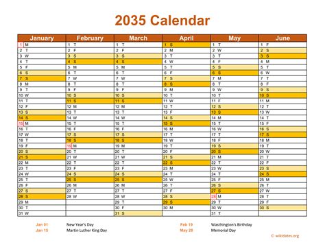 2035 Calendar On 2 Pages Landscape Orientation