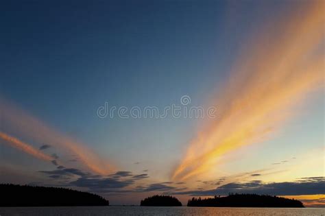 Beautiful Sunset Over The Islands In Lake The Islands Are Covered With
